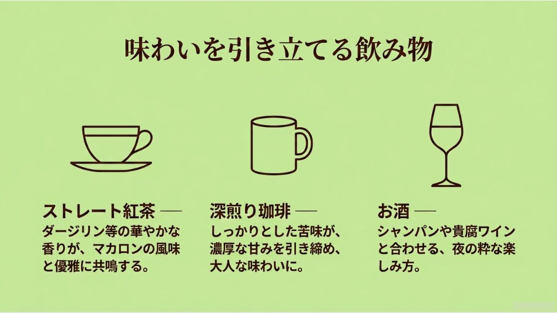 紅茶、珈琲、お酒(シャンパン等)とのペアリングを提案するカップのイラスト